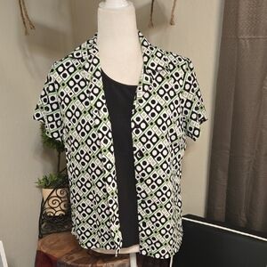 Notations Black and Green Geometric Blouse